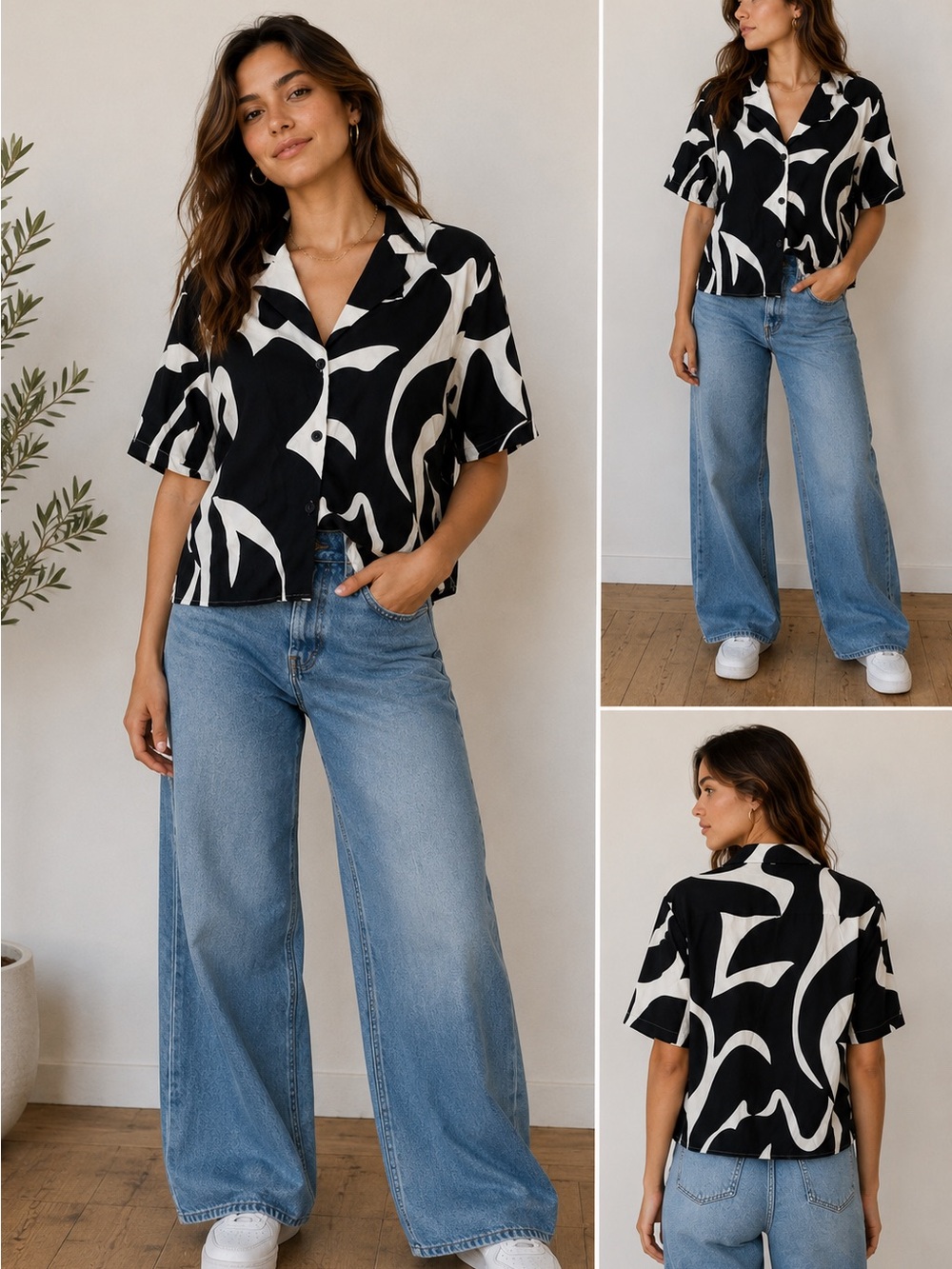a new day Black & White Abstract Button-Down Shirt Size S